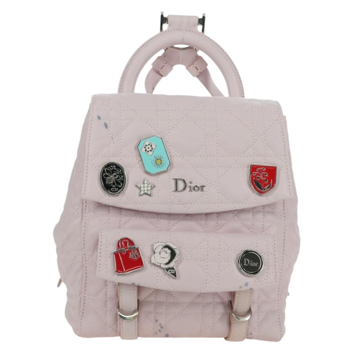 Christian Dior Cannage Stardust Small Backpack Lamb Skin Pink Auth ARZ437M