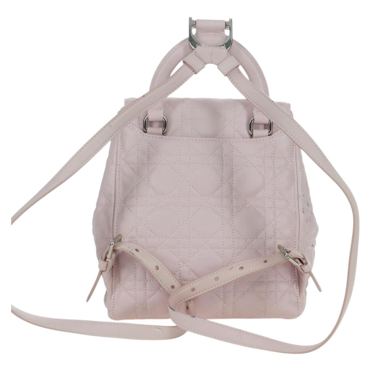 Christian Dior Cannage Stardust Small Backpack Lamb Skin Pink Auth ARZ437M
