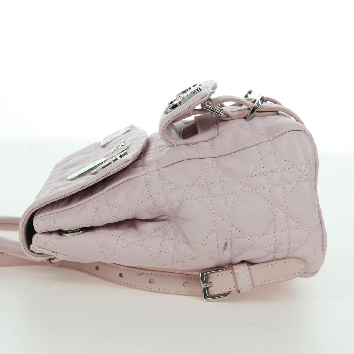 Christian Dior Cannage Stardust Small Backpack Lamb Skin Pink Auth ARZ437M