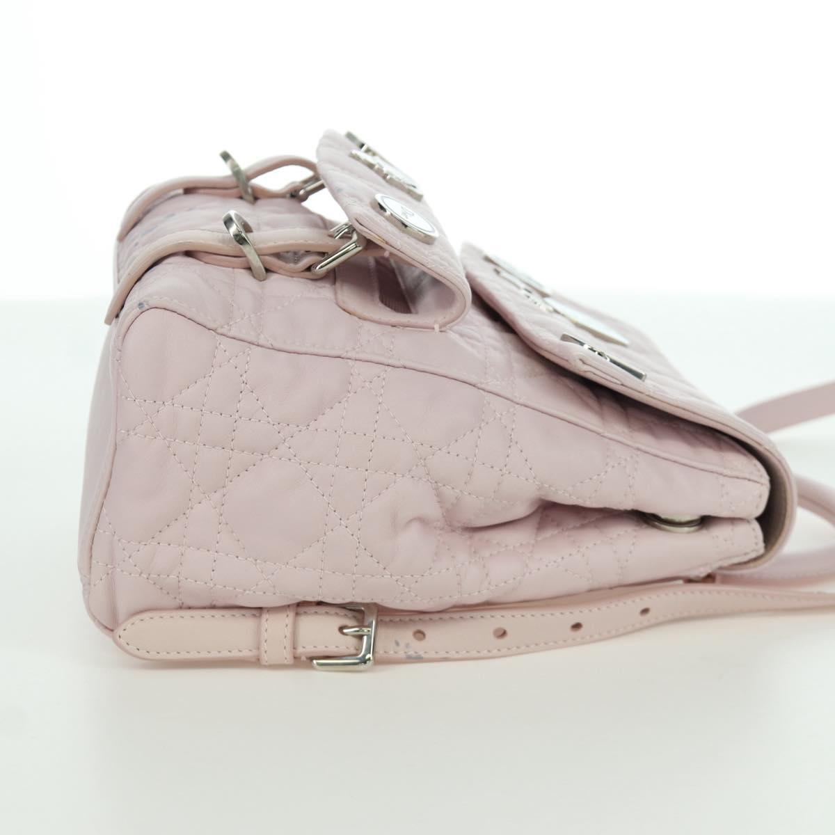 Christian Dior Cannage Stardust Small Backpack Lamb Skin Pink Auth ARZ437M