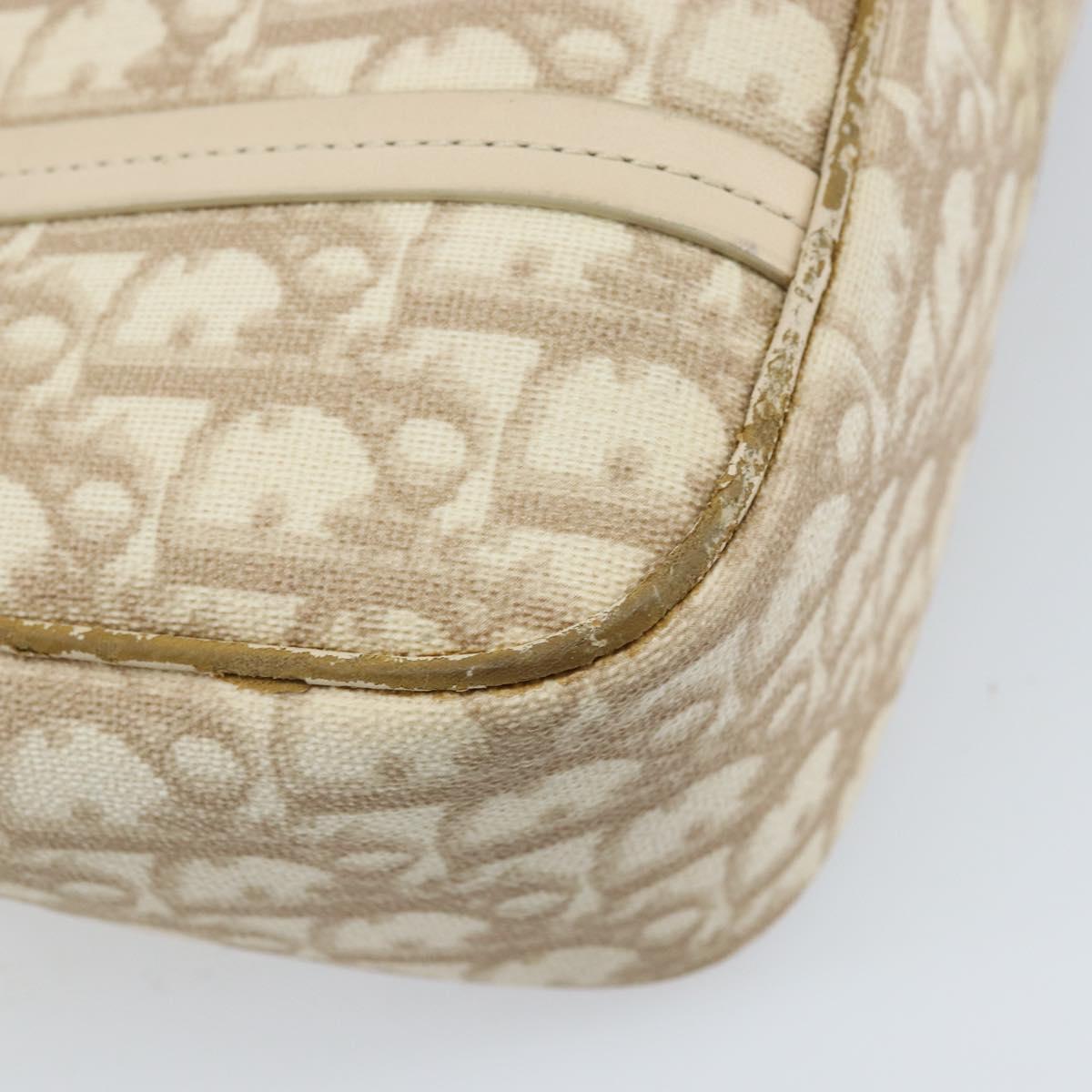 Christian Dior Trotter Canvas Romantic Hand Bag PVC Beige Silver Auth ARZ438