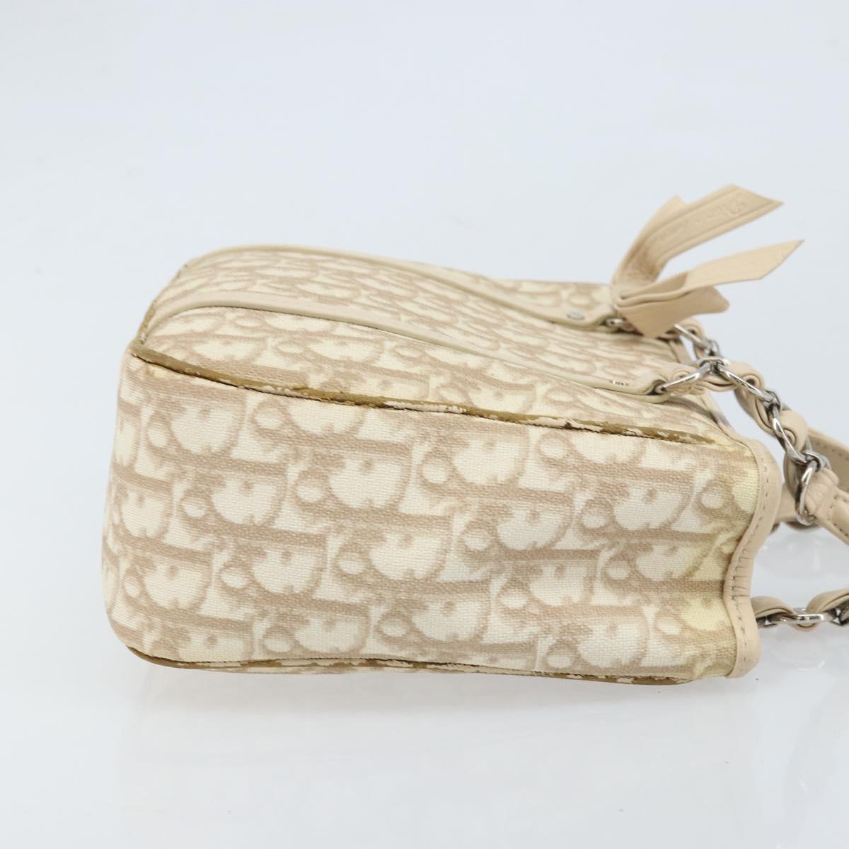 Christian Dior Trotter Canvas Romantic Hand Bag PVC Beige Silver Auth ARZ438