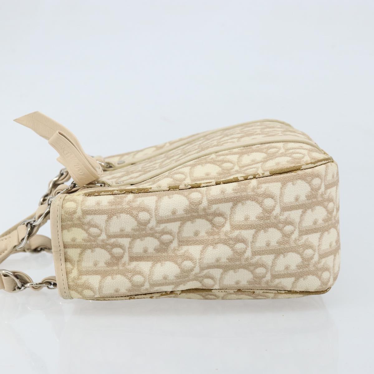 Christian Dior Trotter Canvas Romantic Hand Bag PVC Beige Silver Auth ARZ438
