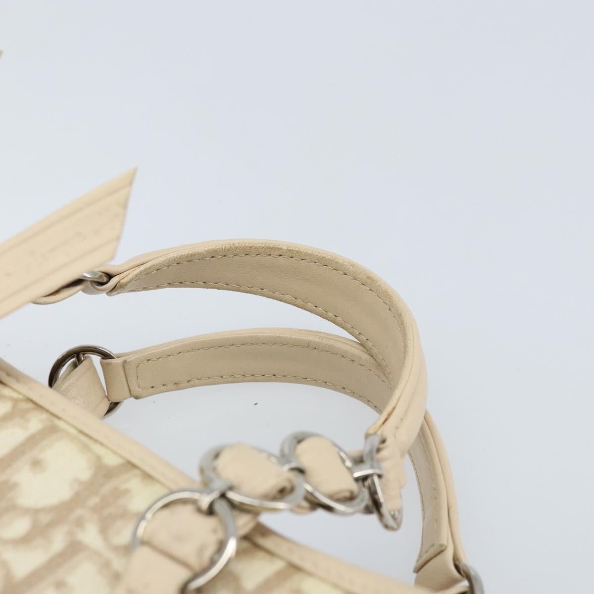 Christian Dior Trotter Canvas Romantic Hand Bag PVC Beige Silver Auth ARZ438