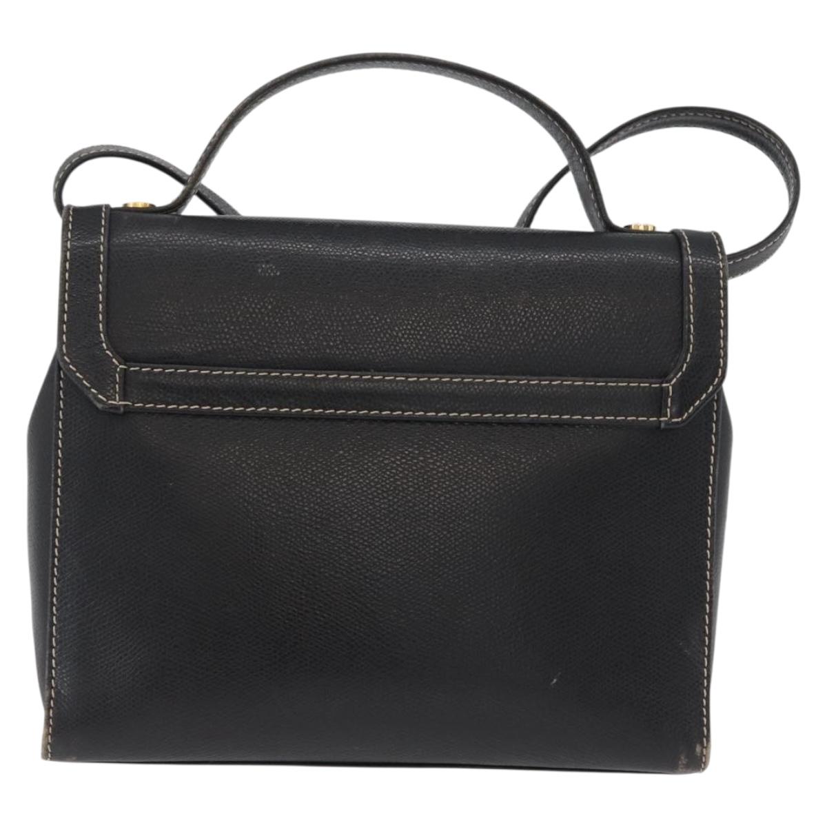 LOEWE Anagram Hand Bag Leather 2way Black Gold Auth ARZ441