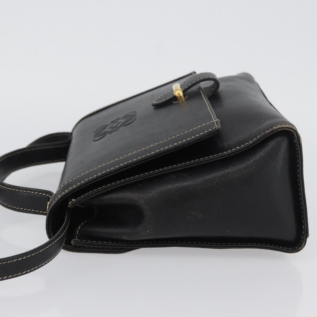 LOEWE Anagram Hand Bag Leather 2way Black Gold Auth ARZ441
