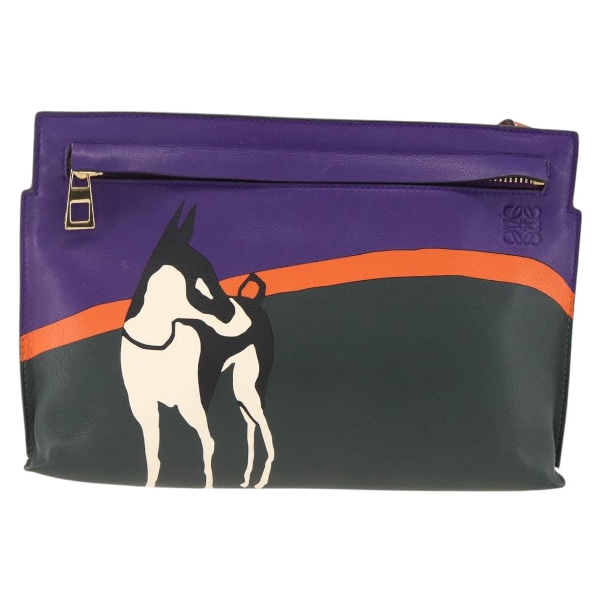 LOEWE John Allen Collaboration Shoulder Bag Leather Purple Gold Auth ARZ442M