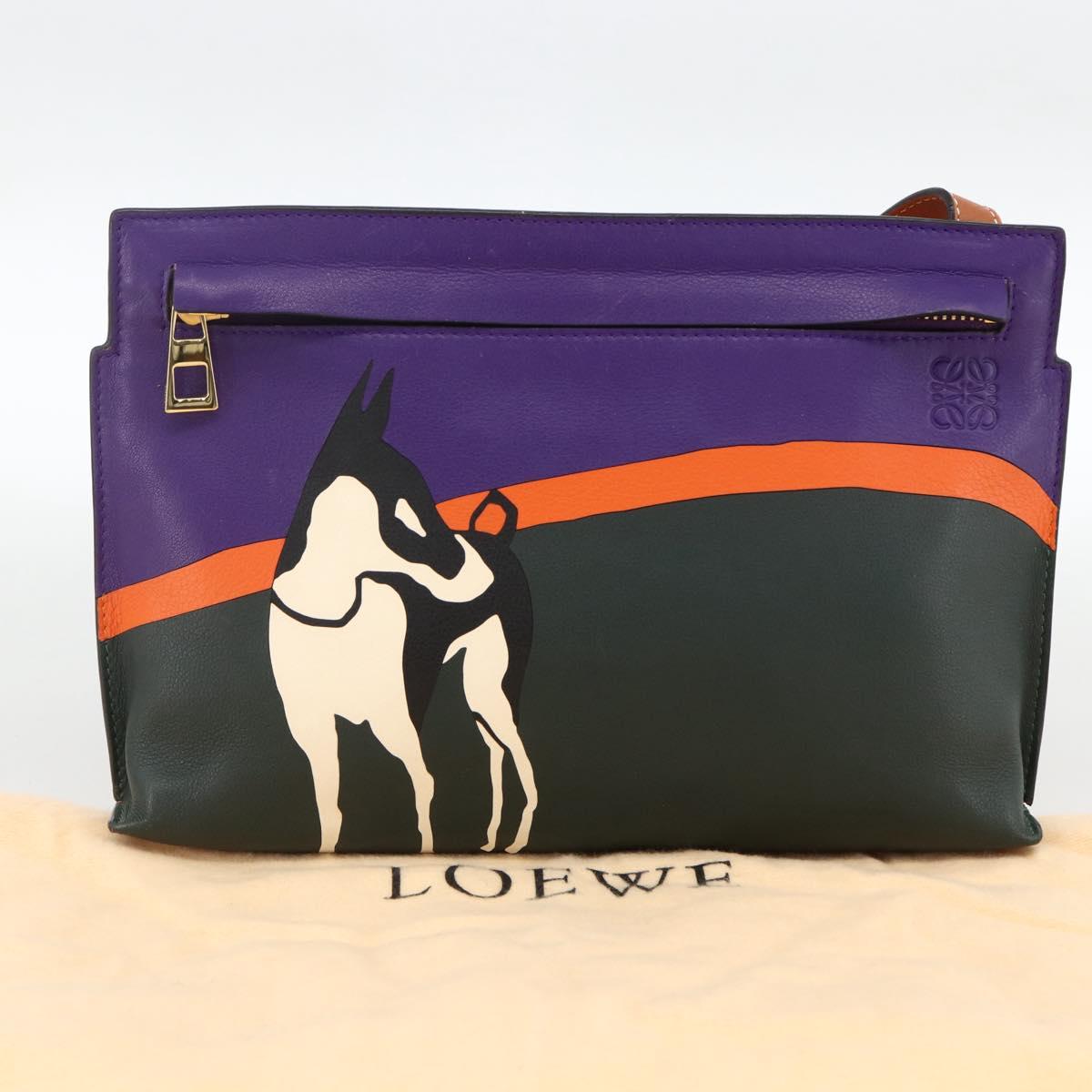 LOEWE John Allen Collaboration Shoulder Bag Leather Purple Gold Auth ARZ442M