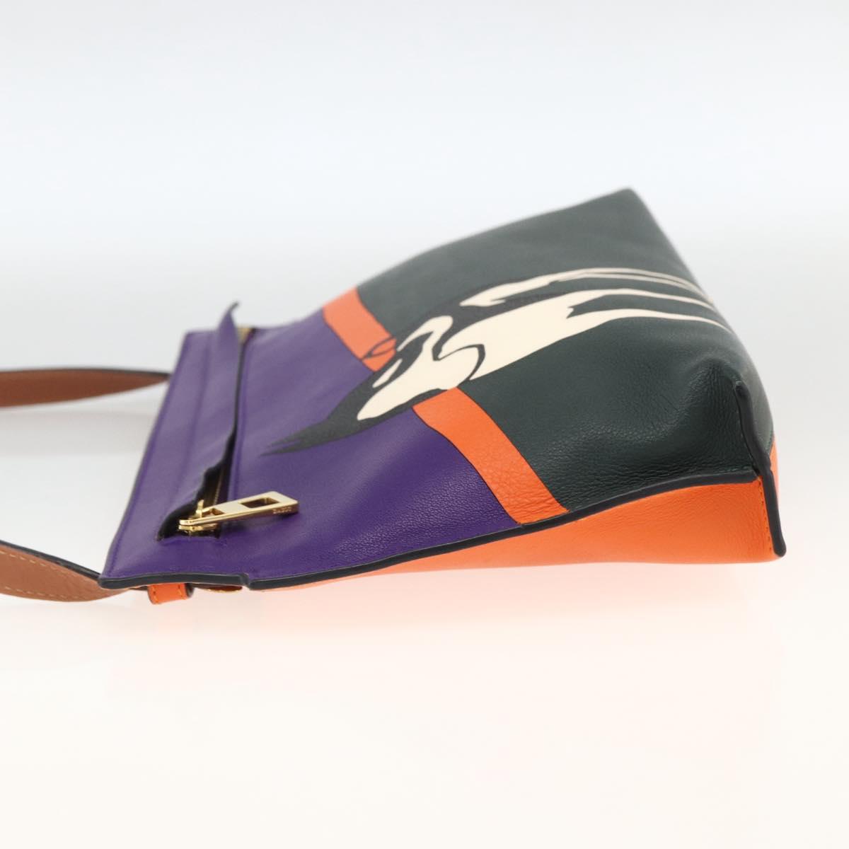 LOEWE John Allen Collaboration Shoulder Bag Leather Purple Gold Auth ARZ442M
