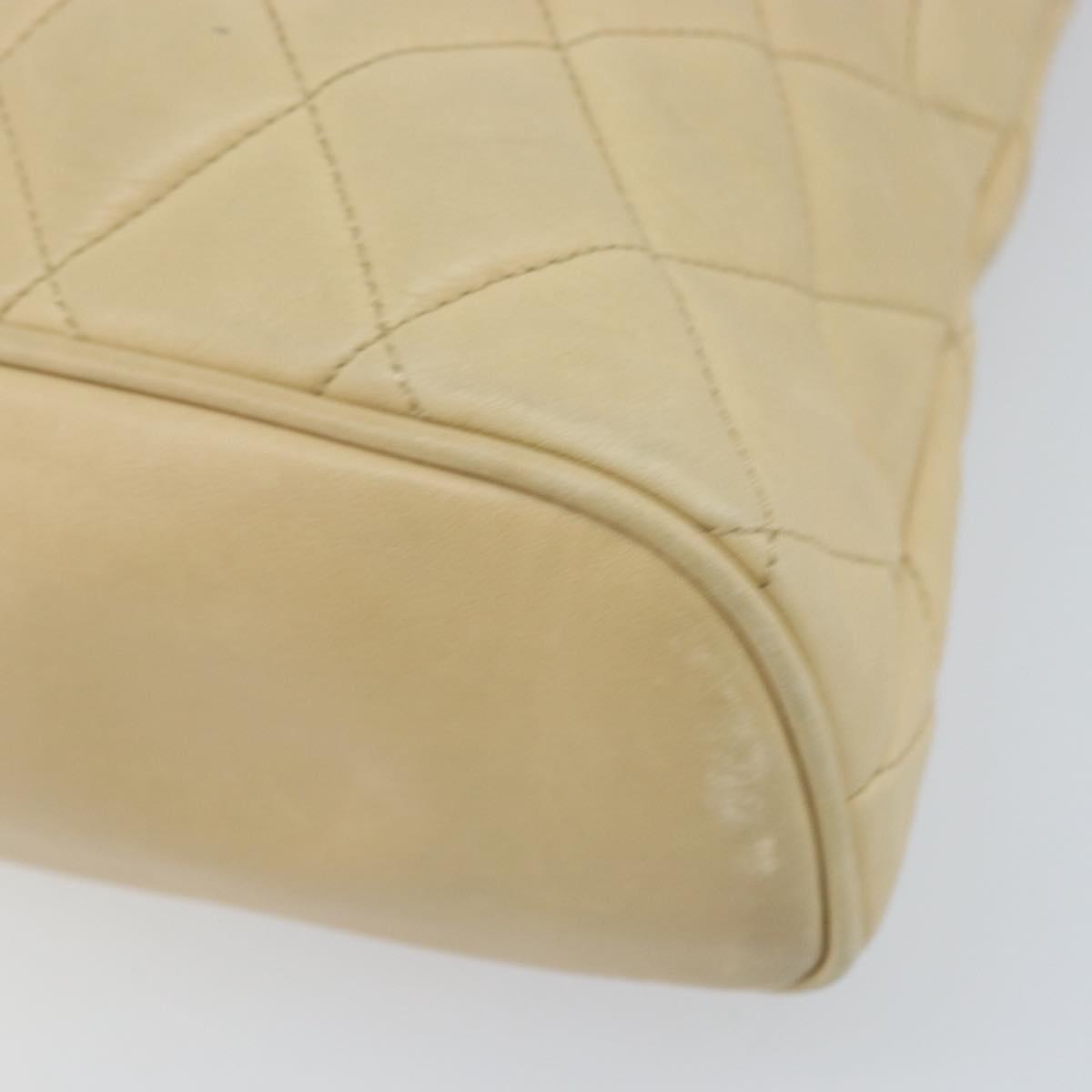 CHANEL Matelasse Chain Shoulder Tote Bag Lamb Skin Beige Gold CC Auth ARZ444