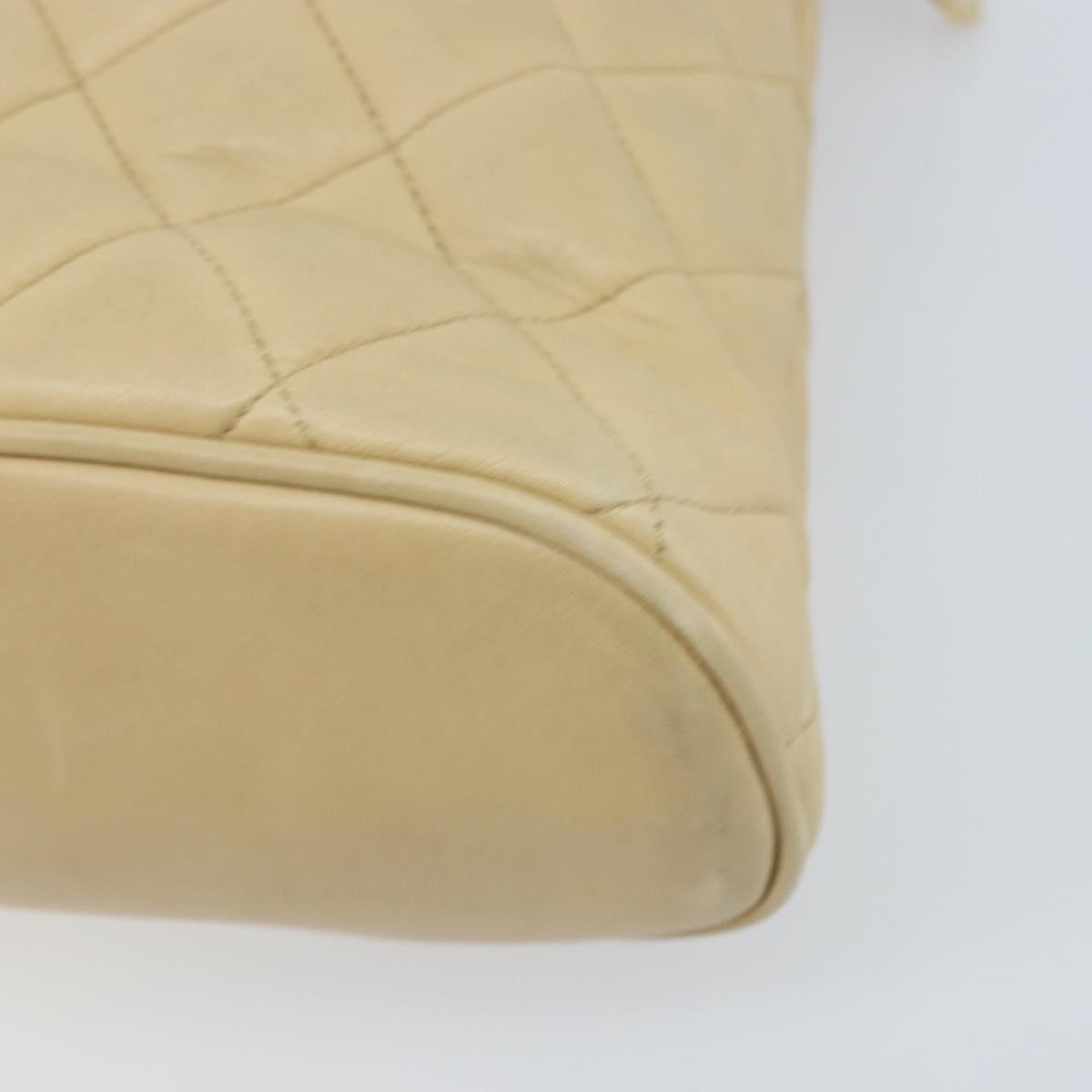 CHANEL Matelasse Chain Shoulder Tote Bag Lamb Skin Beige Gold CC Auth ARZ444