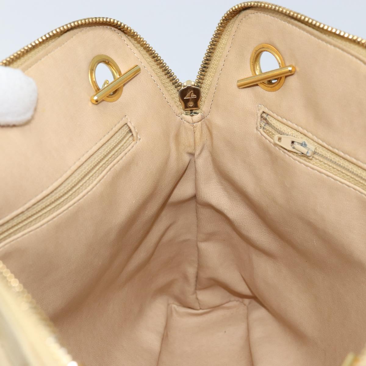 CHANEL Matelasse Chain Shoulder Tote Bag Lamb Skin Beige Gold CC Auth ARZ444
