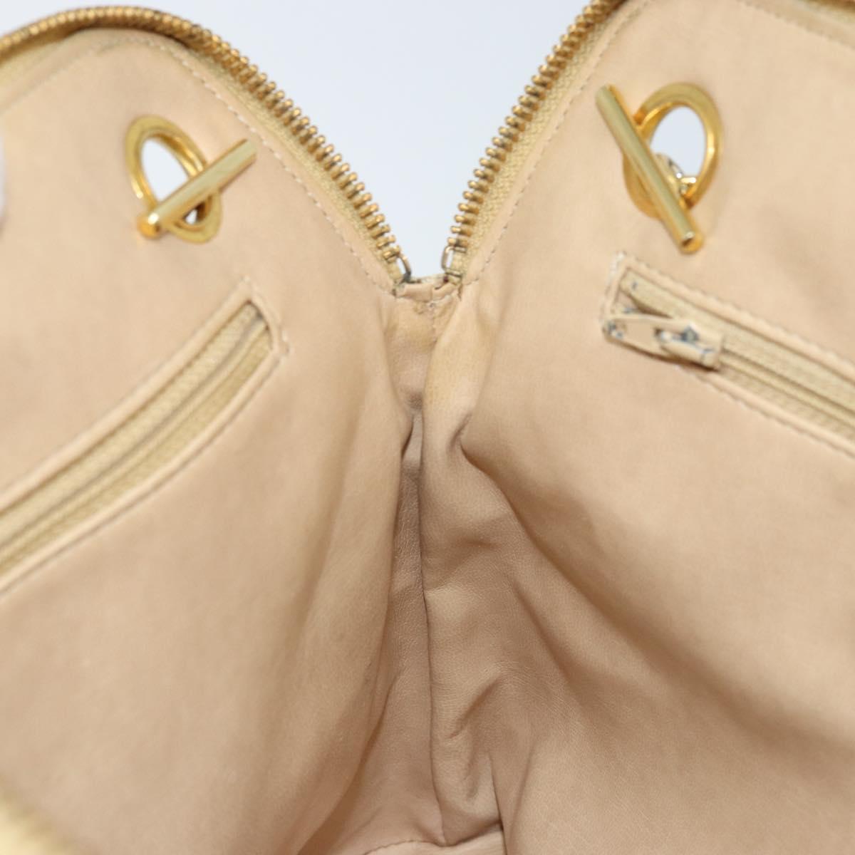 CHANEL Matelasse Chain Shoulder Tote Bag Lamb Skin Beige Gold CC Auth ARZ444