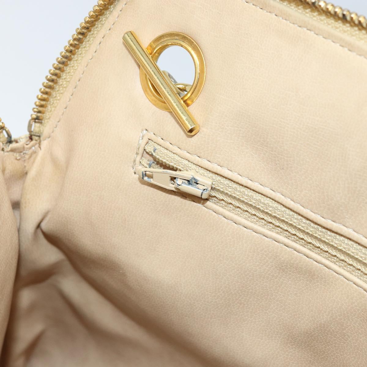 CHANEL Matelasse Chain Shoulder Tote Bag Lamb Skin Beige Gold CC Auth ARZ444