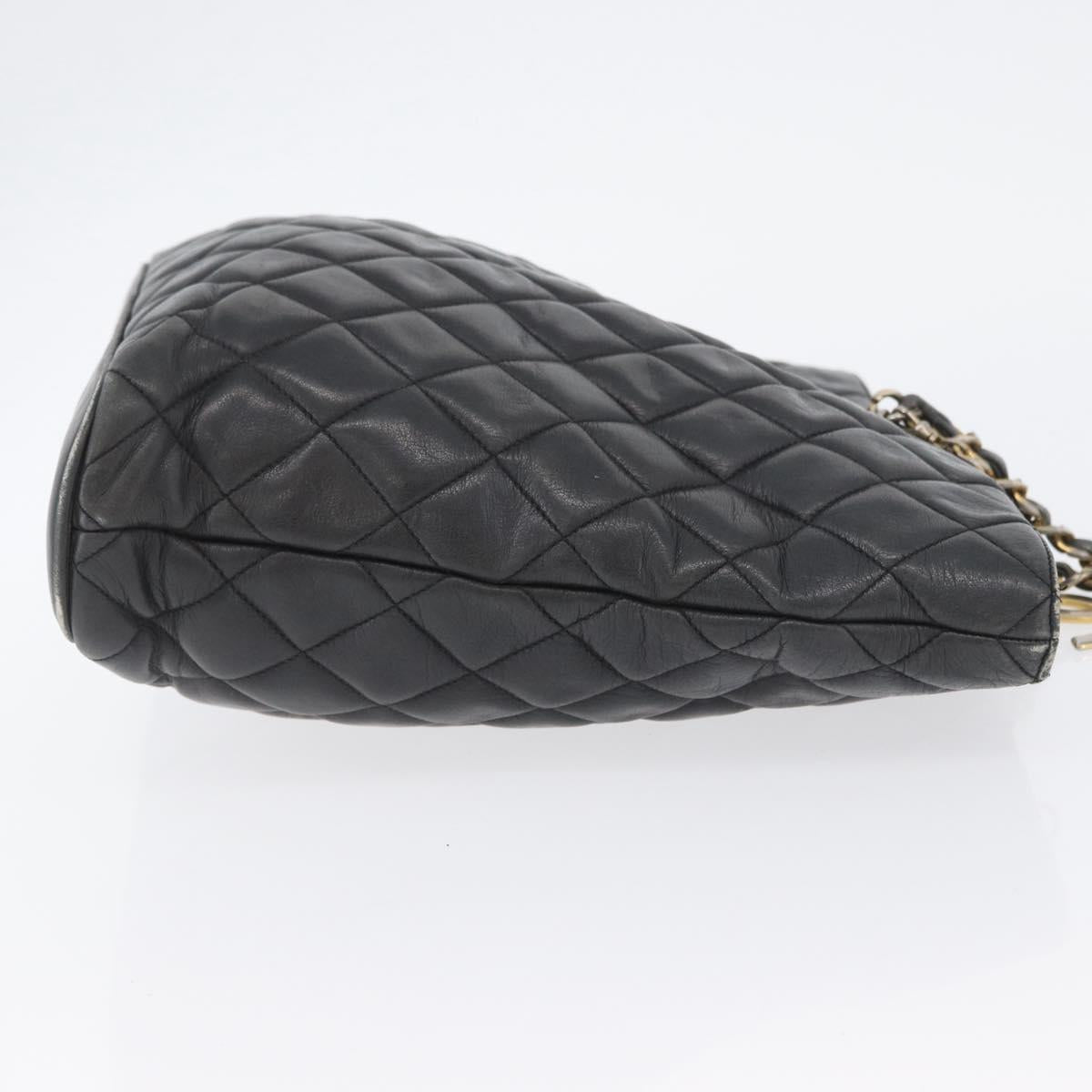 CHANEL Matelasse Chain Shoulder Bag Lamb Skin Black Gold CC Auth ARZ445