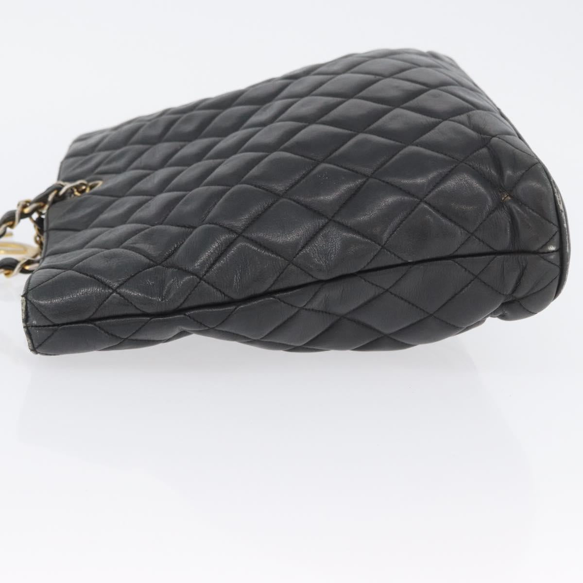 CHANEL Matelasse Chain Shoulder Bag Lamb Skin Black Gold CC Auth ARZ445