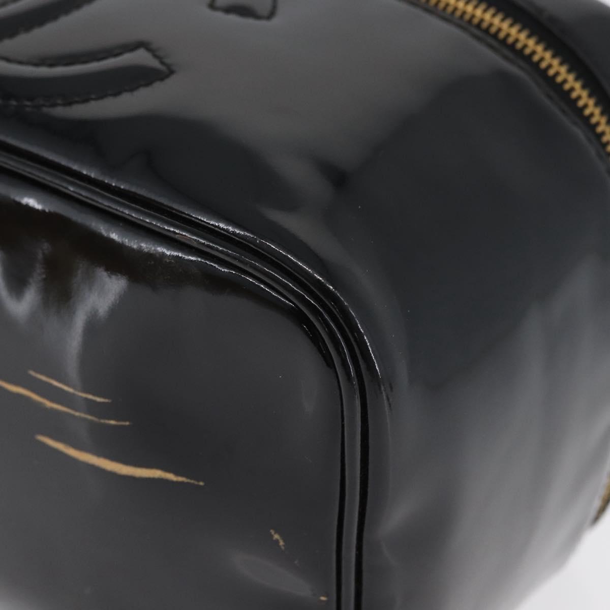 CHANEL COCO Mark Vanity Hand Bag Patent leather 2way Black Gold CC Auth ARZ446