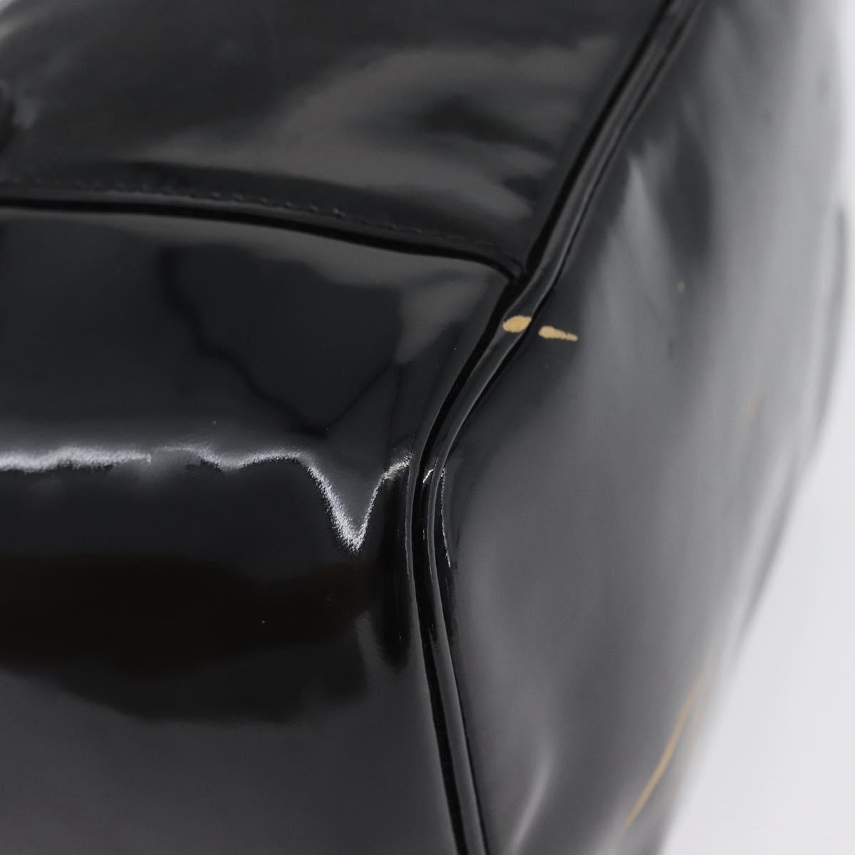 CHANEL COCO Mark Vanity Hand Bag Patent leather 2way Black Gold CC Auth ARZ446
