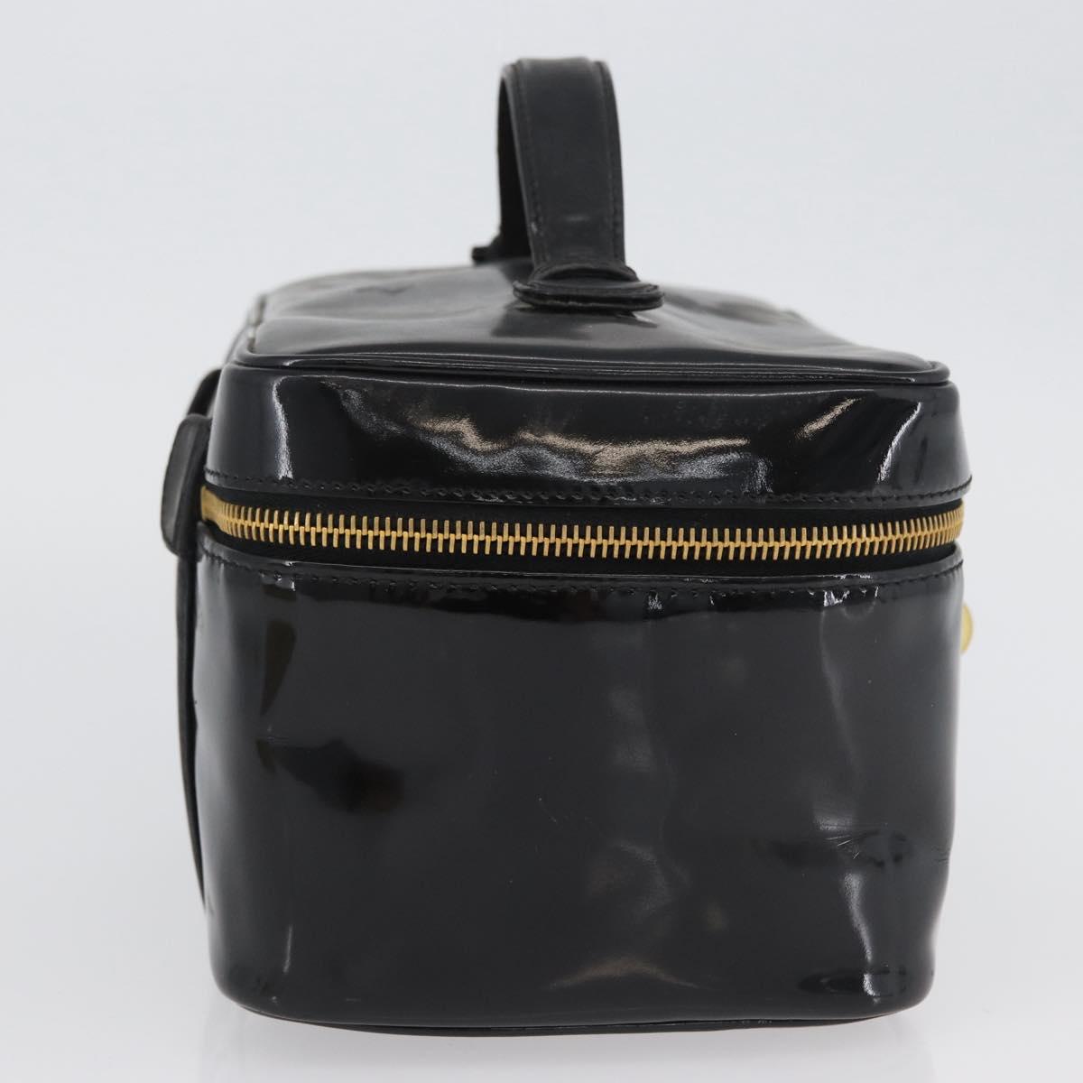 CHANEL COCO Mark Vanity Hand Bag Patent leather 2way Black Gold CC Auth ARZ446