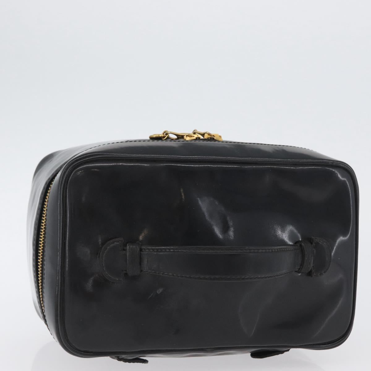 CHANEL COCO Mark Vanity Hand Bag Patent leather 2way Black Gold CC Auth ARZ446