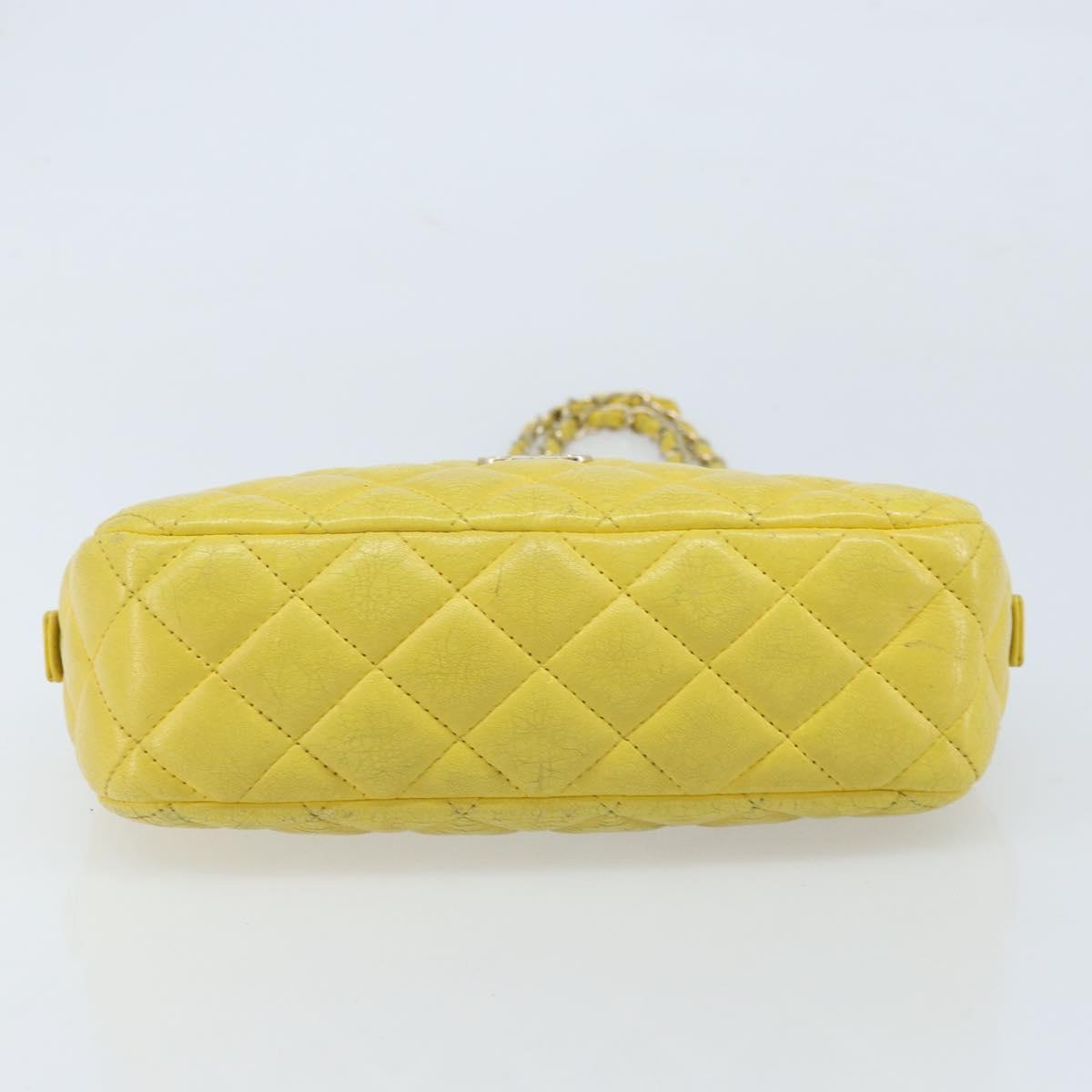 CHANEL Matelasse Chain Shoulder Bag Lamb Skin Yellow Gold CC Auth ARZ447