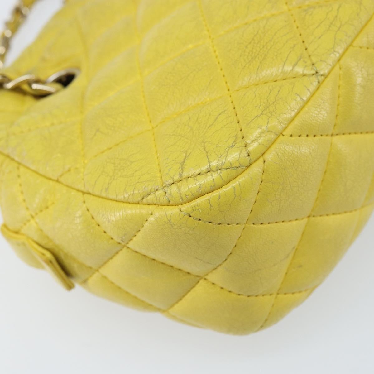 CHANEL Matelasse Chain Shoulder Bag Lamb Skin Yellow Gold CC Auth ARZ447