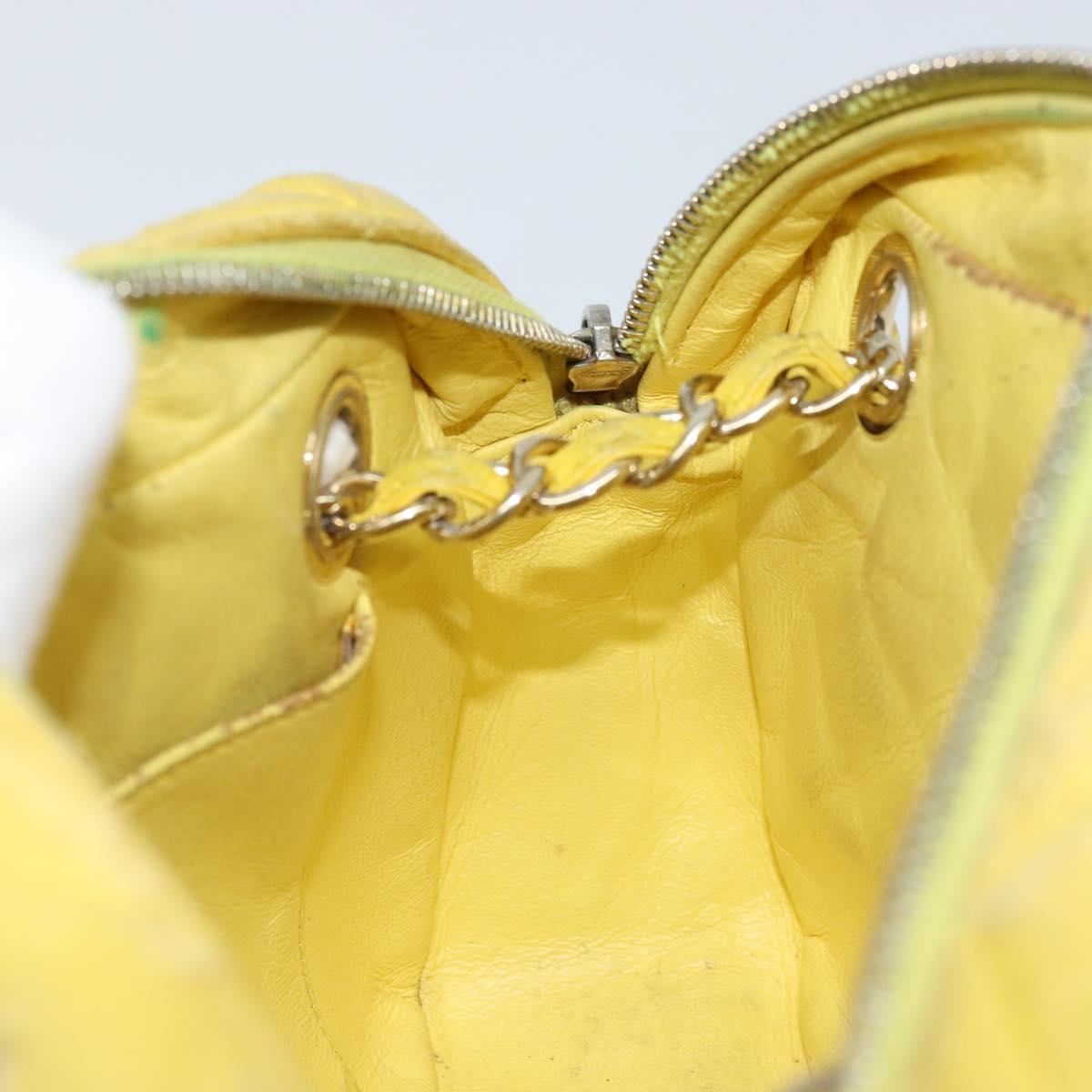 CHANEL Matelasse Chain Shoulder Bag Lamb Skin Yellow Gold CC Auth ARZ447