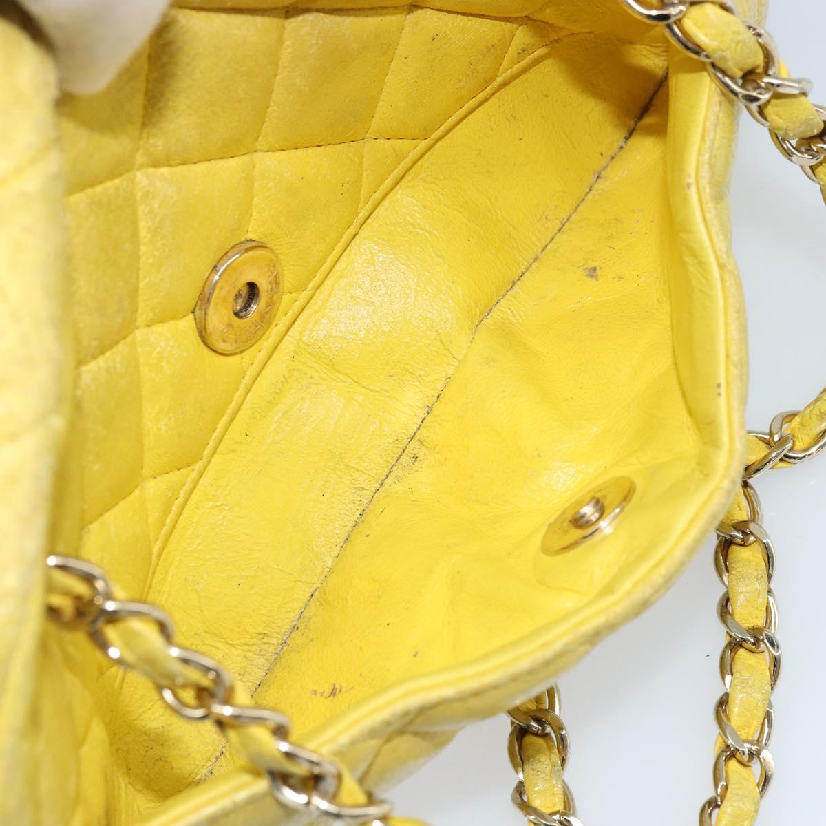 CHANEL Matelasse Chain Shoulder Bag Lamb Skin Yellow Gold CC Auth ARZ447