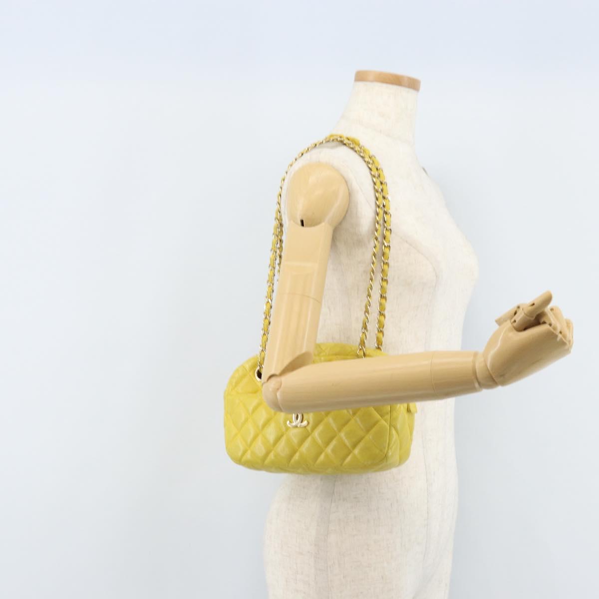 CHANEL Matelasse Chain Shoulder Bag Lamb Skin Yellow Gold CC Auth ARZ447