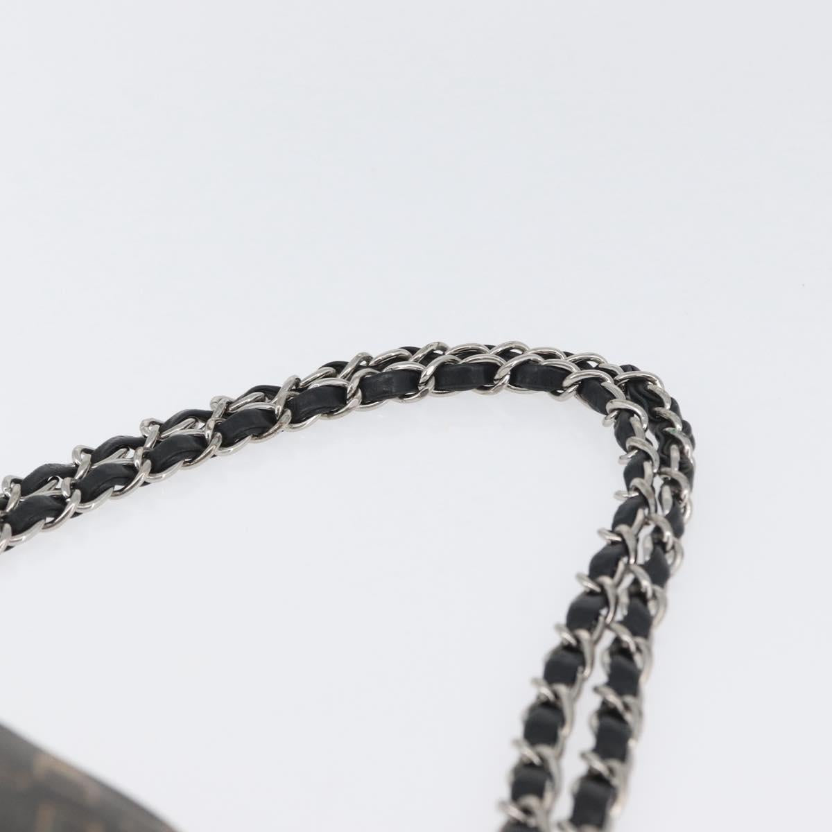 CHANEL Chain Shoulder Bag Satin Black Silver CC Auth ARZ448A