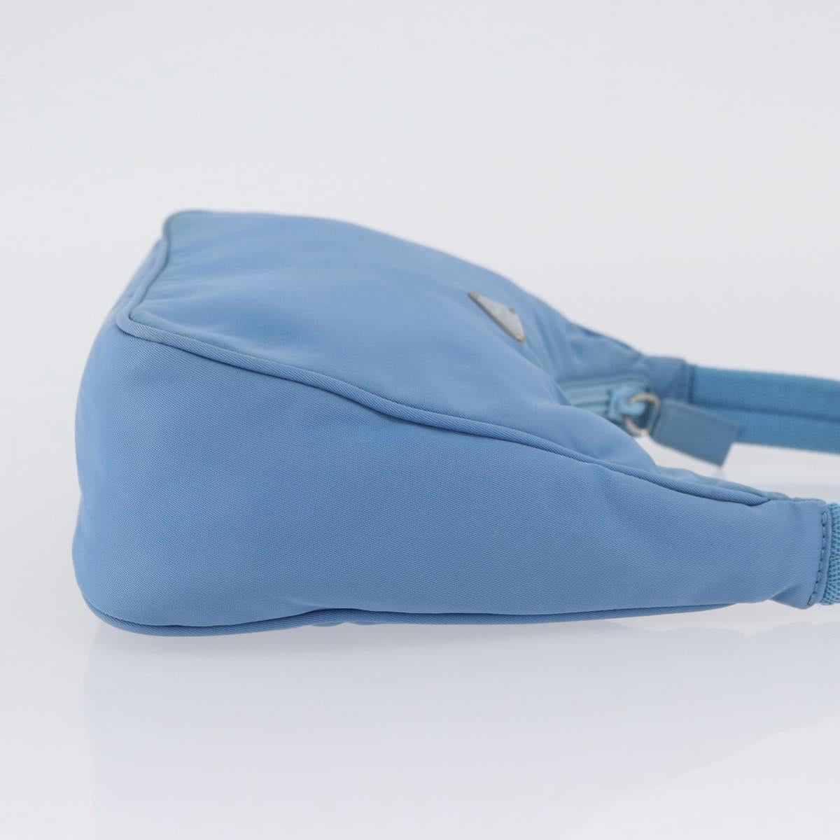 PRADA Hand Bag Nylon Light Blue Silver Auth ARZ485A