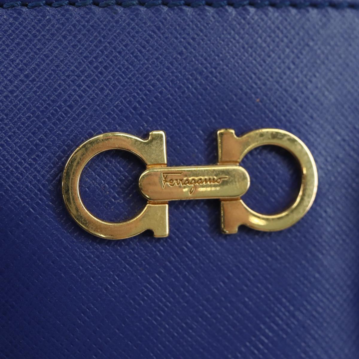 Salvatore Ferragamo Gancini Sofia Hand Bag Leather 2way Blue Gold Auth ARZ486A