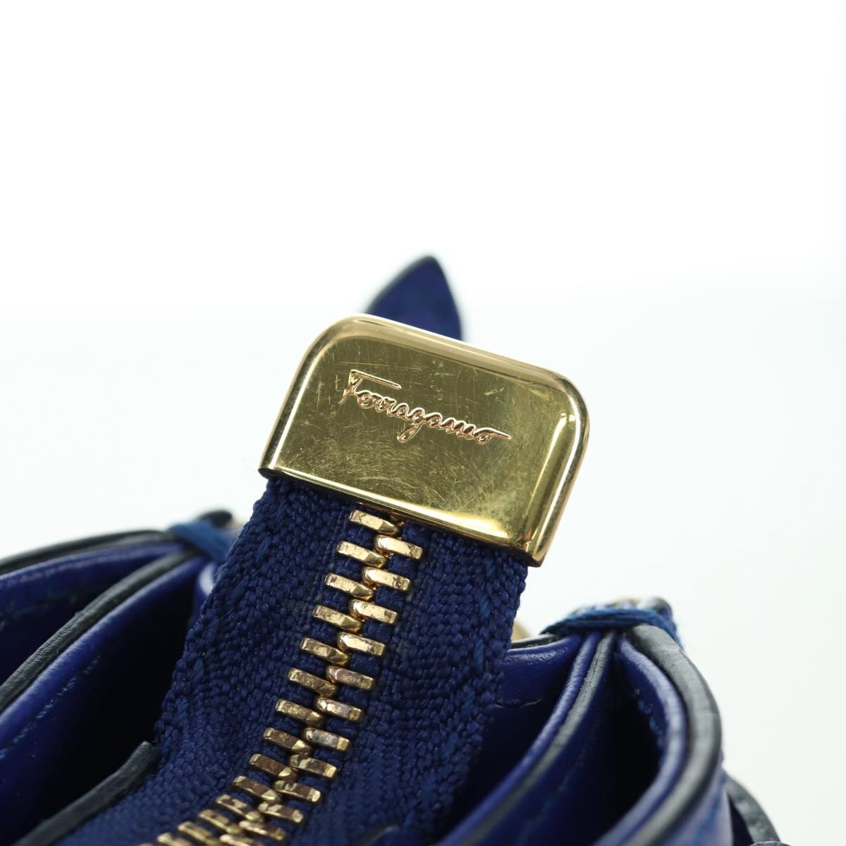 Salvatore Ferragamo Gancini Sofia Hand Bag Leather 2way Blue Gold Auth ARZ486A