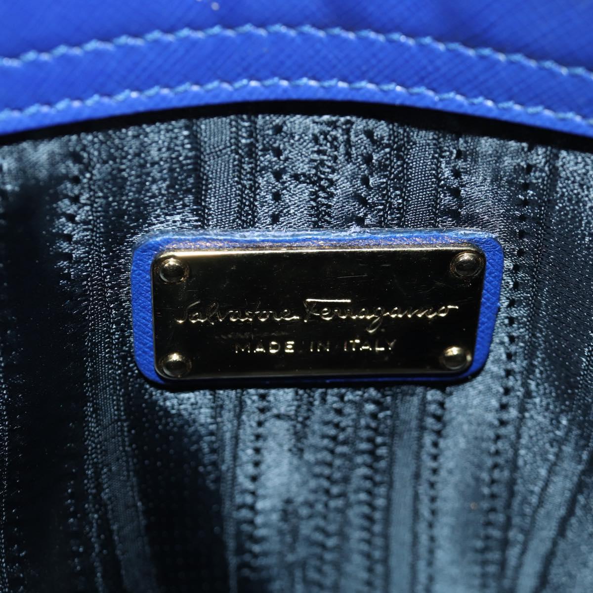 Salvatore Ferragamo Gancini Sofia Hand Bag Leather 2way Blue Gold Auth ARZ486A