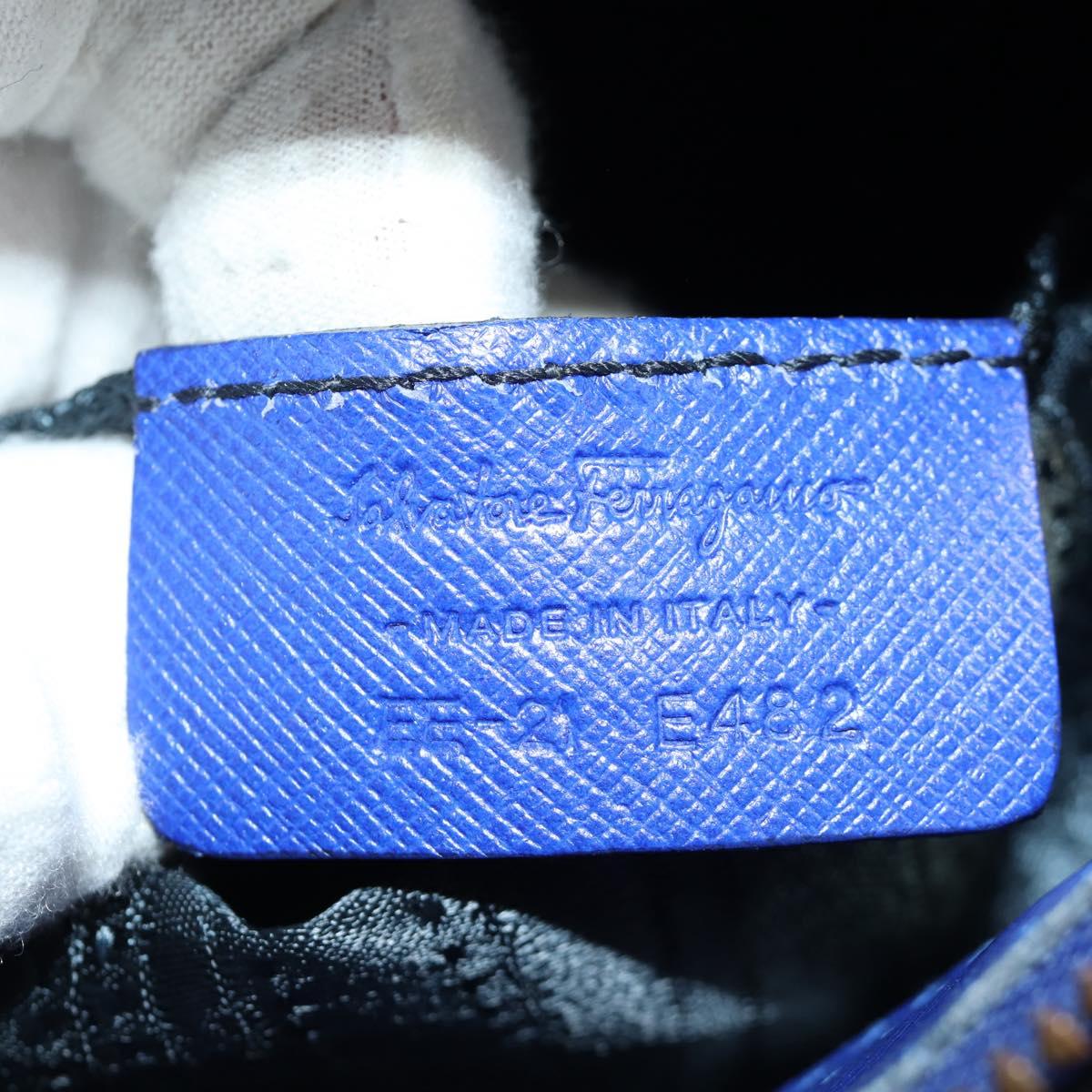 Salvatore Ferragamo Gancini Sofia Hand Bag Leather 2way Blue Gold Auth ARZ486A