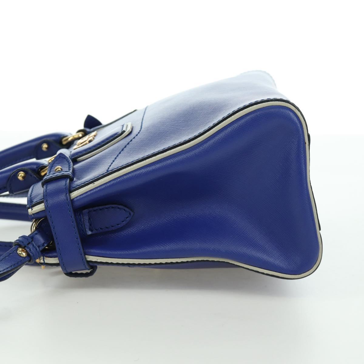 Salvatore Ferragamo Gancini Sofia Hand Bag Leather 2way Blue Gold Auth ARZ486A