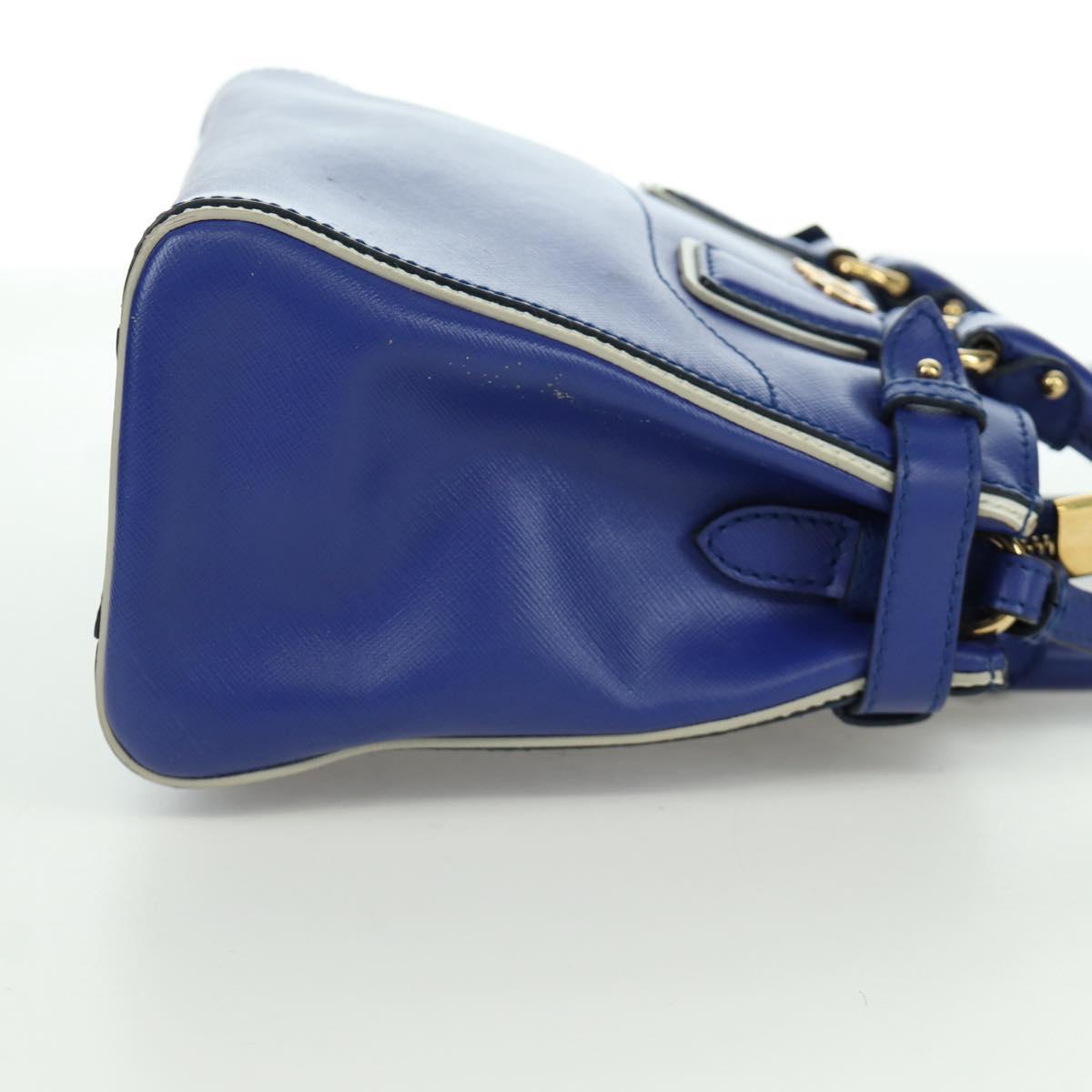 Salvatore Ferragamo Gancini Sofia Hand Bag Leather 2way Blue Gold Auth ARZ486A