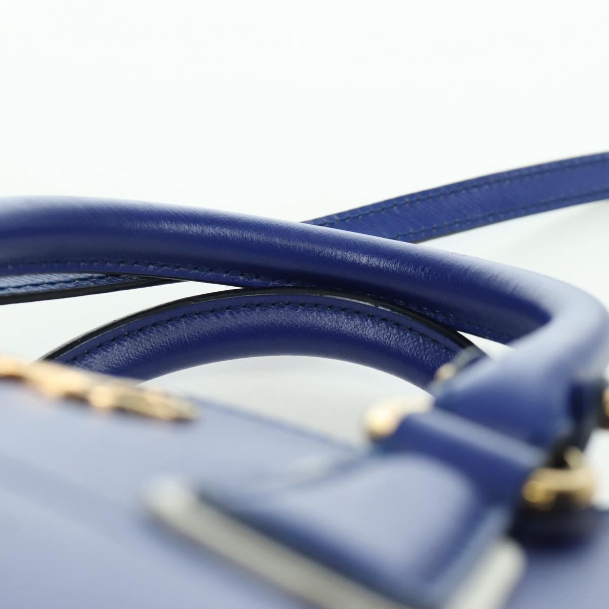 Salvatore Ferragamo Gancini Sofia Hand Bag Leather 2way Blue Gold Auth ARZ486A