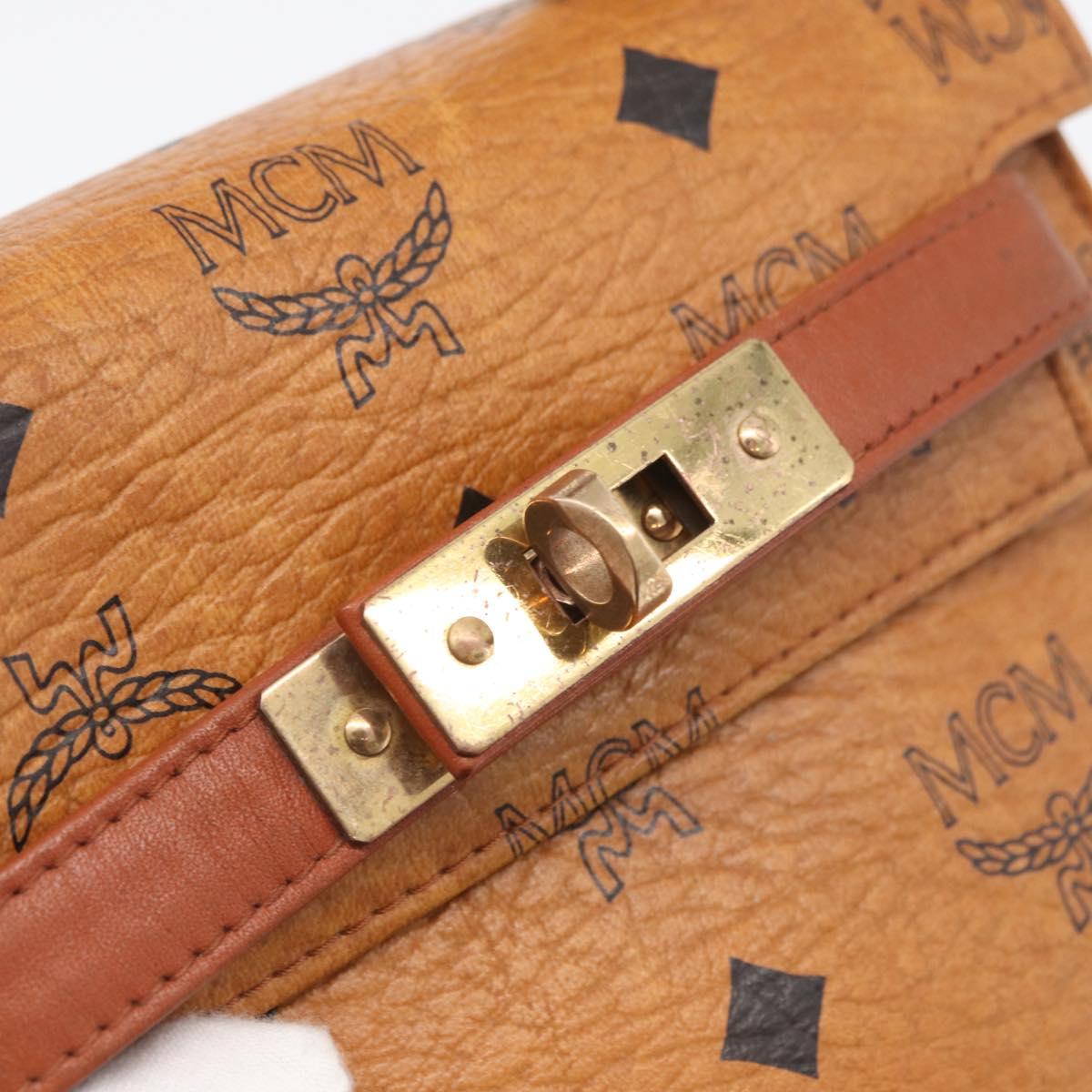 MCM Vicetos Logogram Hand Bag PVC Leather 2way Brown Gold Auth ARZ491