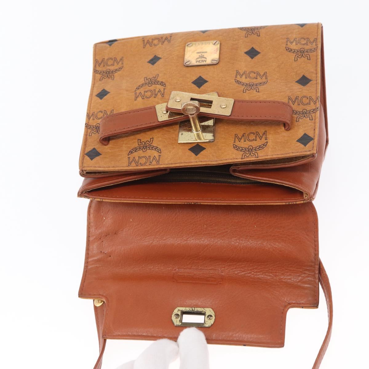 MCM Vicetos Logogram Hand Bag PVC Leather 2way Brown Gold Auth ARZ491