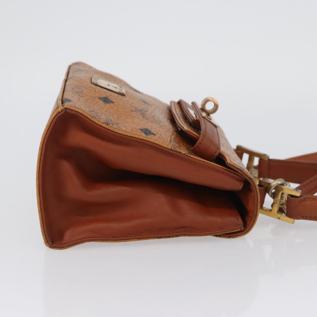 MCM Vicetos Logogram Hand Bag PVC Leather 2way Brown Gold Auth ARZ491