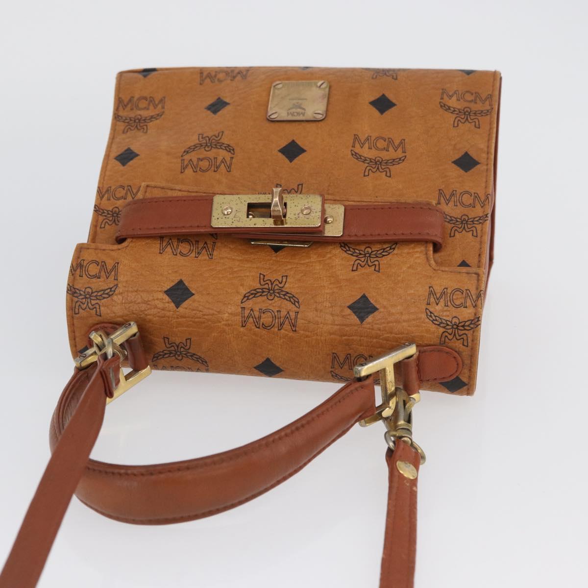 MCM Vicetos Logogram Hand Bag PVC Leather 2way Brown Gold Auth ARZ491