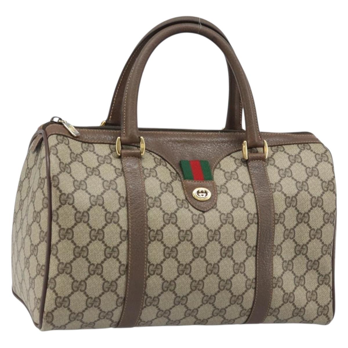 GUCCI GG Supreme Web Sherry Line Boston Bag PVC Beige Gold 40 02 007 Auth ARZ492
