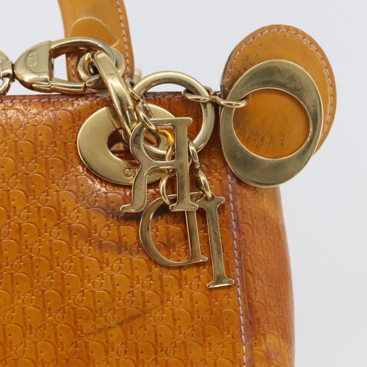 Christian Dior Trotter Canvas Lady Dior Hand Bag 2way Yellow Gold Auth ARZ504