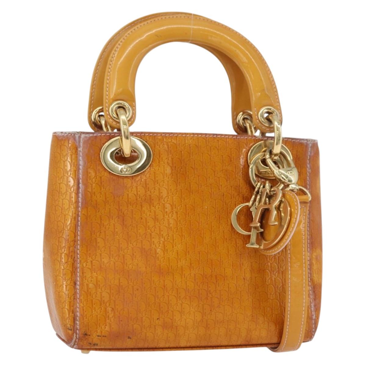 Christian Dior Trotter Canvas Lady Dior Hand Bag 2way Yellow Gold Auth ARZ504
