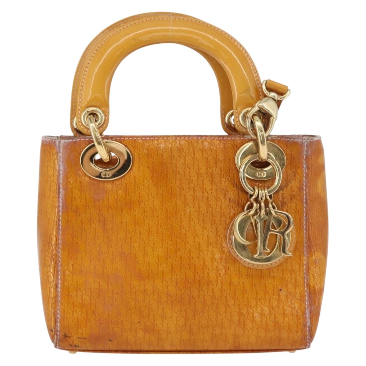 Christian Dior Trotter Canvas Lady Dior Hand Bag 2way Yellow Gold Auth ARZ504