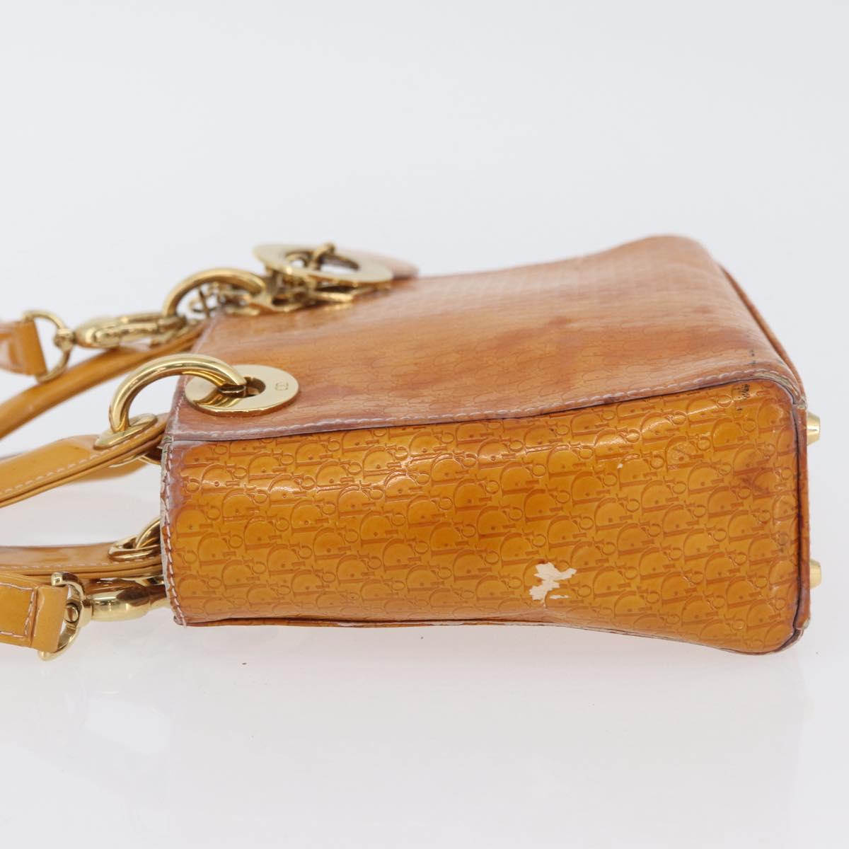Christian Dior Trotter Canvas Lady Dior Hand Bag 2way Yellow Gold Auth ARZ504