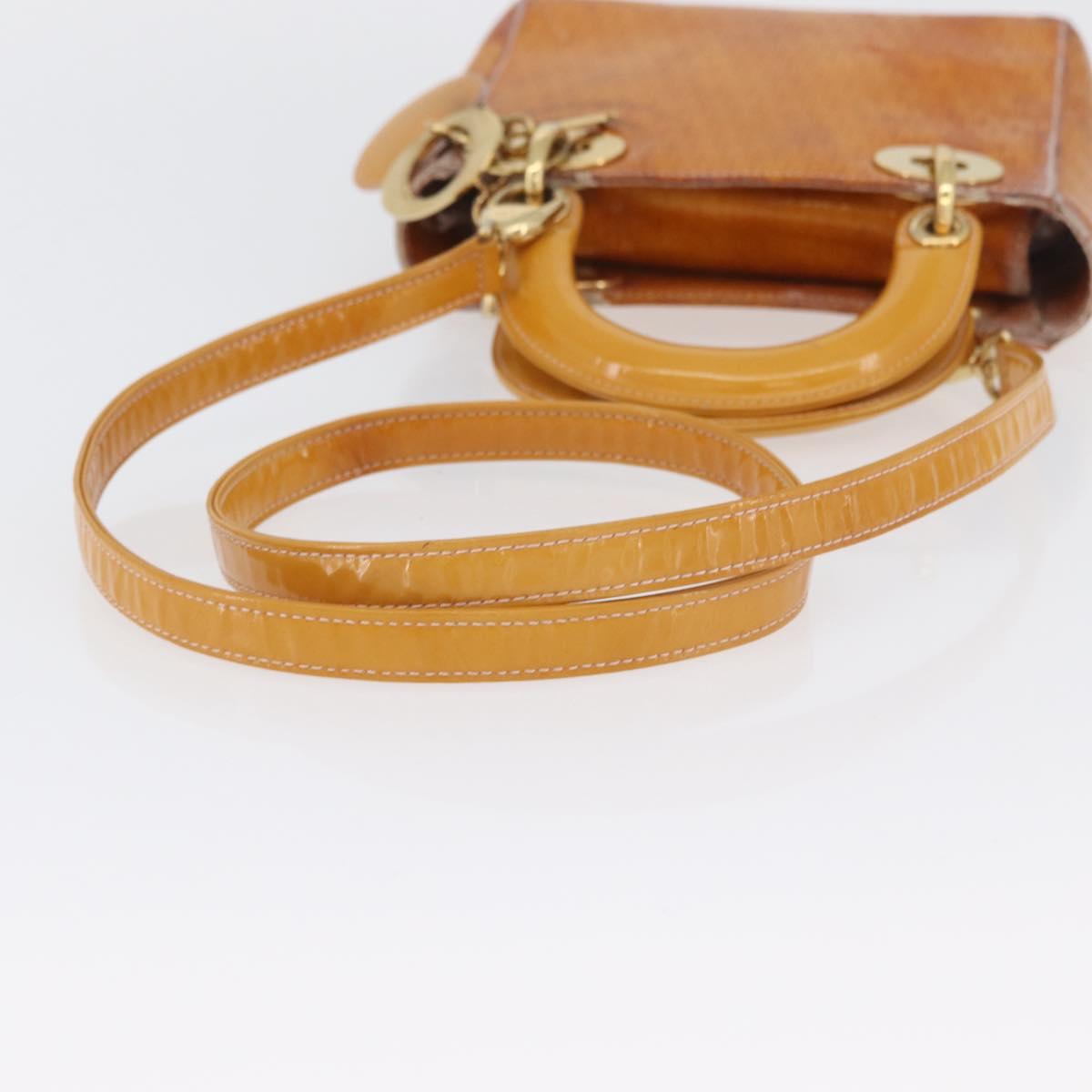 Christian Dior Trotter Canvas Lady Dior Hand Bag 2way Yellow Gold Auth ARZ504