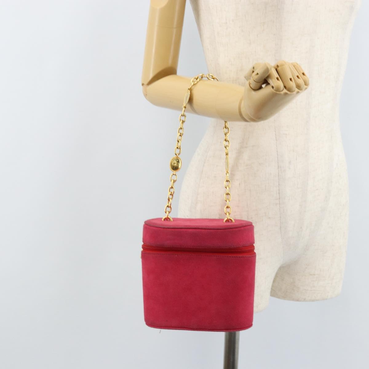 Christian Dior Chain Shoulder Bag Suede Pink Gold Auth ARZ505A