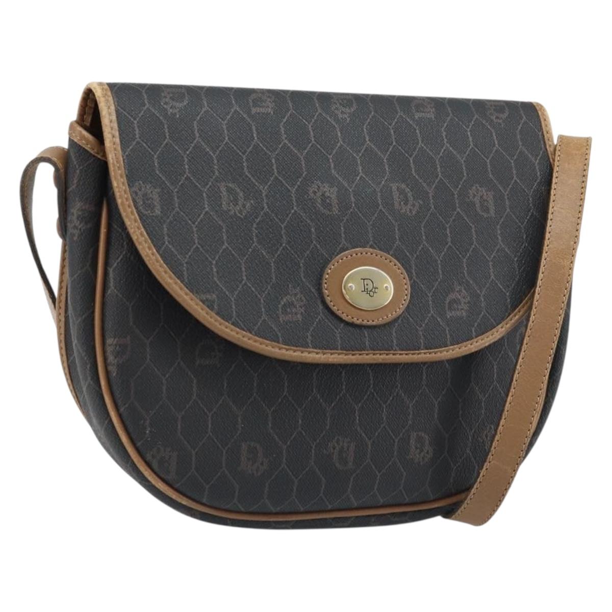 Christian Dior Honeycomb Canvas Shoulder Bag PVC Black Gold Auth ARZ506